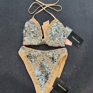PrettyLittleThing Tan and Silver Sequin Bikini